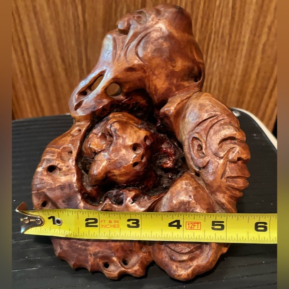 Vintage ( LIKE,Netsuke Chinese Boxwood) 3 Faces Burl Wood Hand Carved Sculpture - Picture 8 of 10